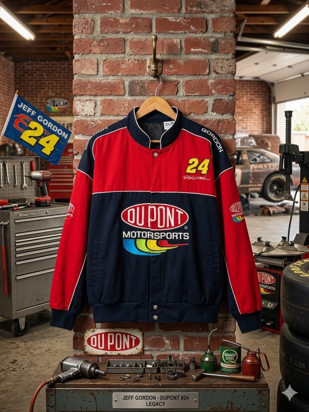 Vintage DuPont Men's Red & Navy Motorsports Bomber Jacket